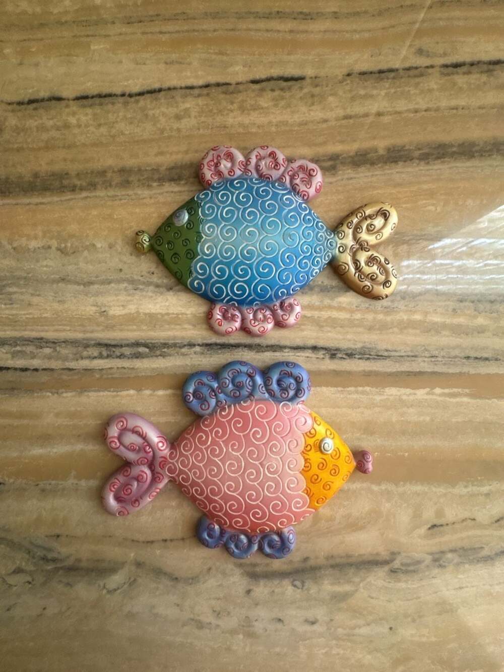 Set of 2 Whimsical Colorful Swirly Pattern Fish Wall Hanging Decor